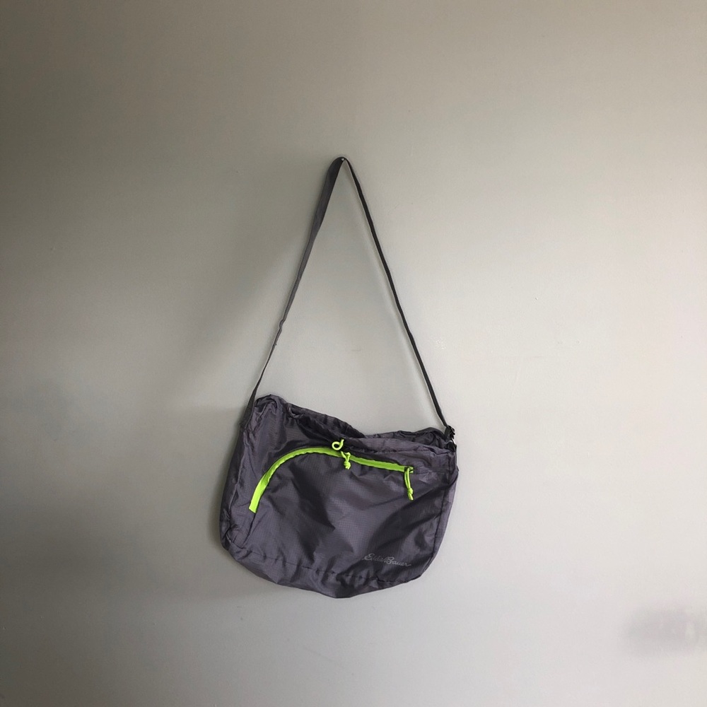 EDDIE BAUER water proof crossbody bag gray zipper neon men or women